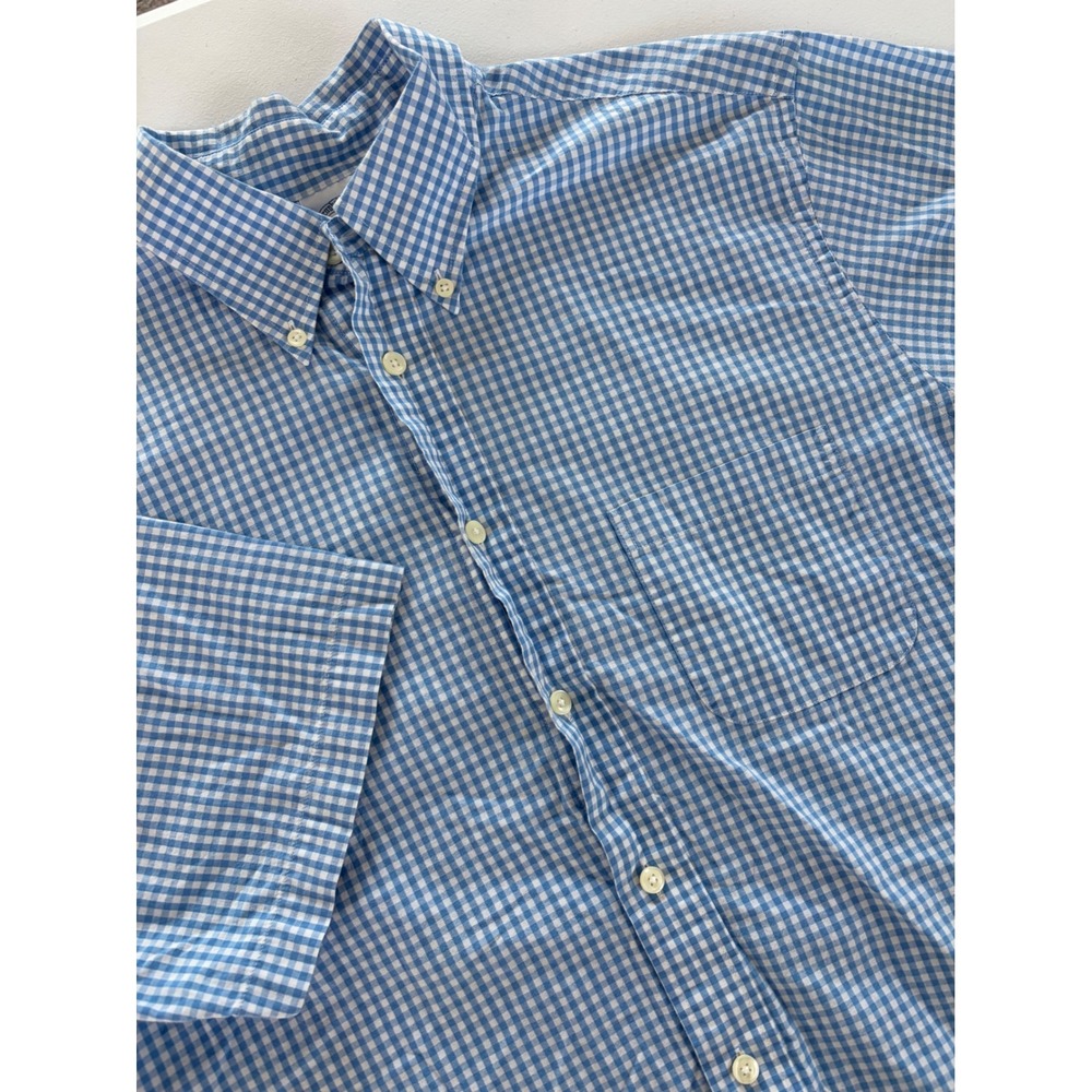 Brooks Brothers Regent Fit Mens Large Blue Gingham Short Sleeve Button Down